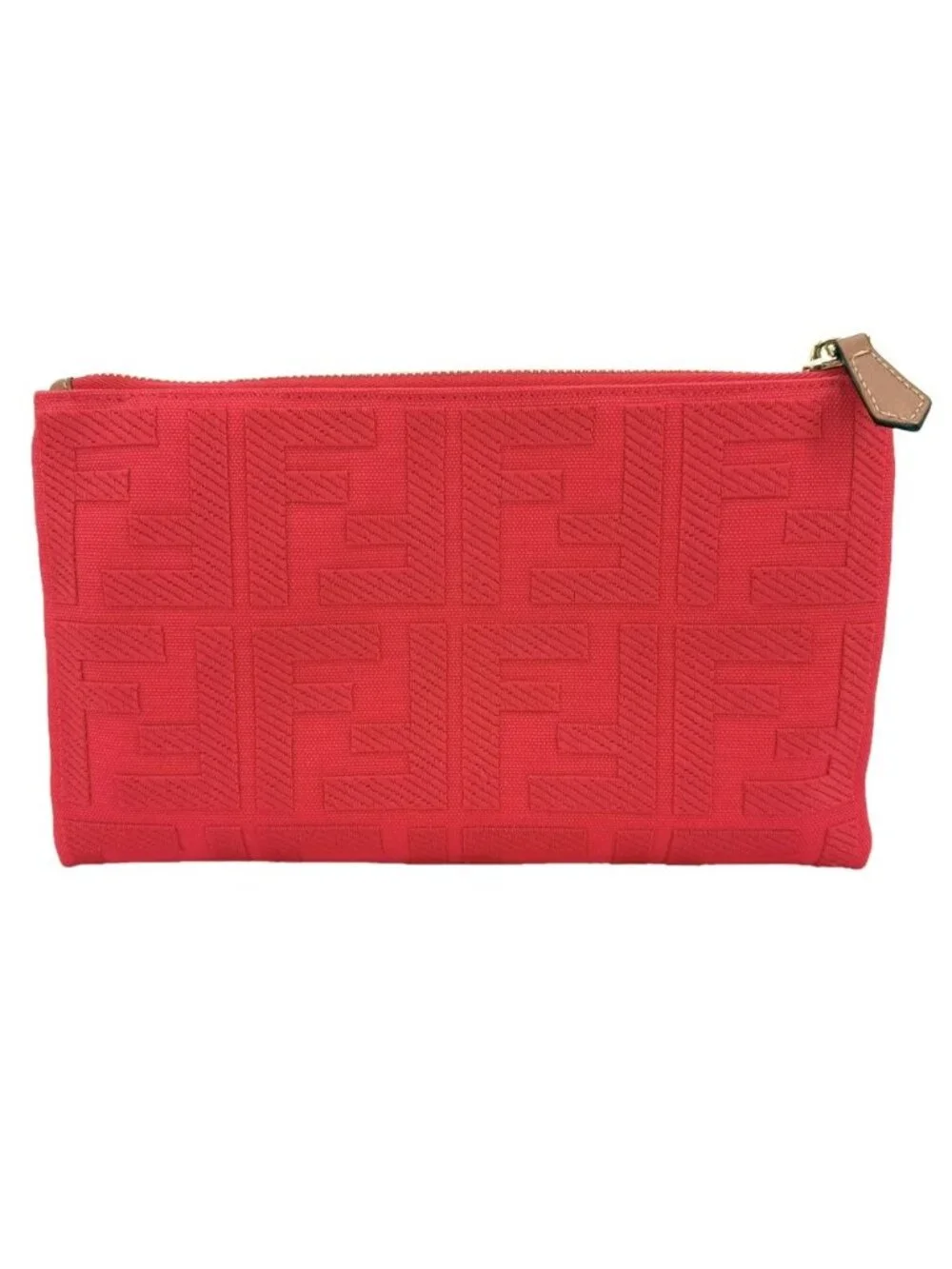 Fendi Pouch Zucca Makeup Container Canvas Leather Red Gold Vintage